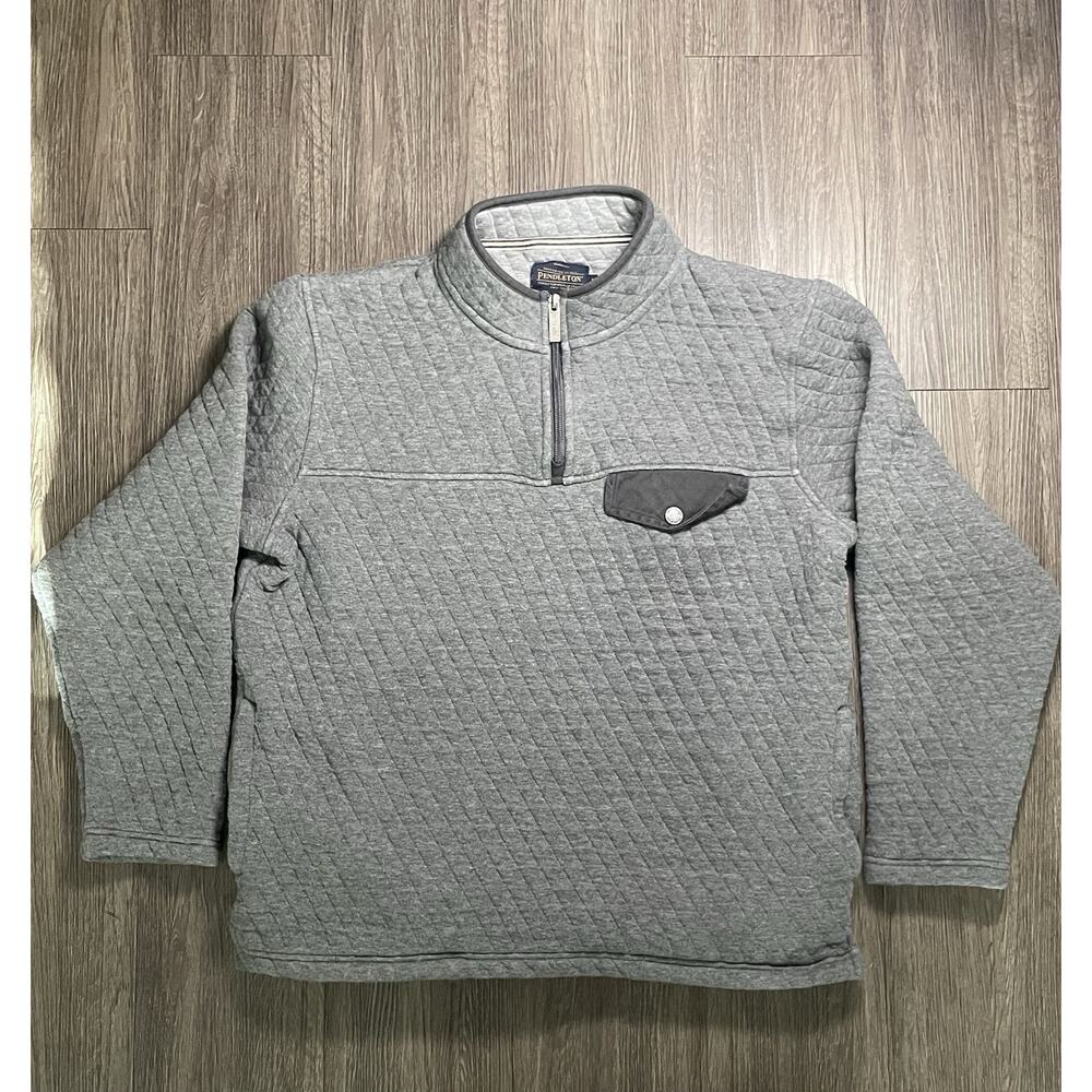 Pendleton Men's Washable Wool 1/4 Zip Gray Sweater Size Medium Knit Pullover